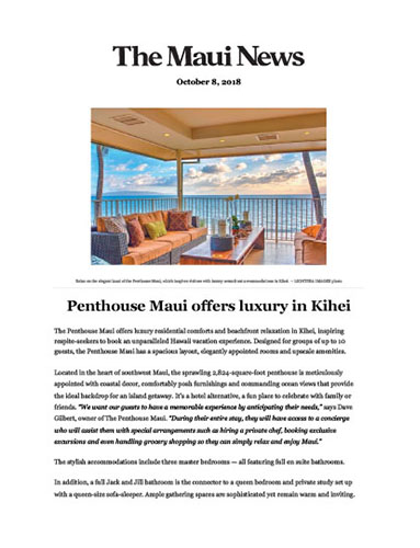 The Maui News writes about The Penthouse Maui