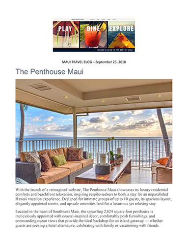 Maui Travel Blog writes about The Penthouse Maui